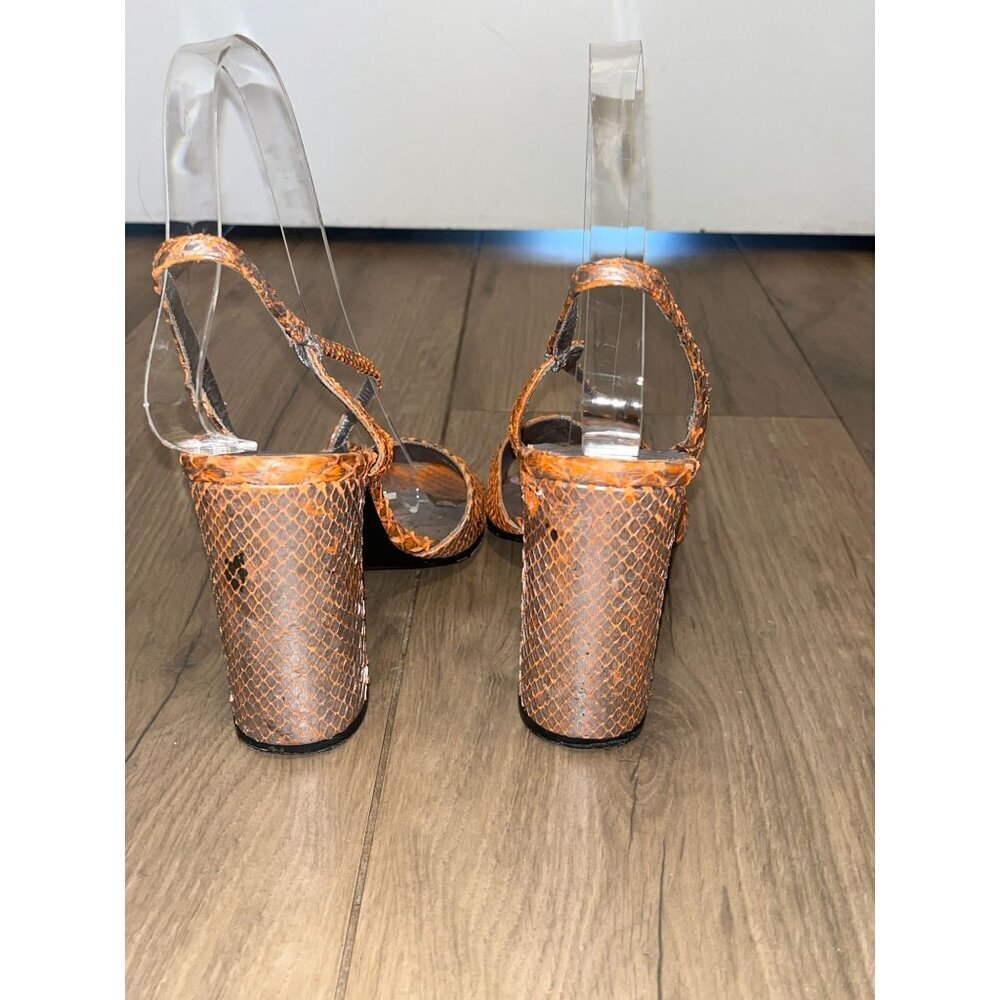 Richard Tyler Orange Snake Print Block Heel Sanda… - image 2